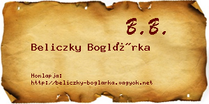 Beliczky Boglárka névjegykártya